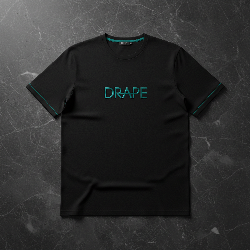 Black Teal Half-Sleeve Drape T-Shirt